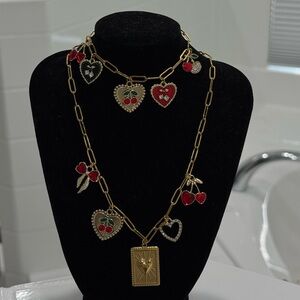 Gold Heart Cherry Necklace And Bracelet Set
